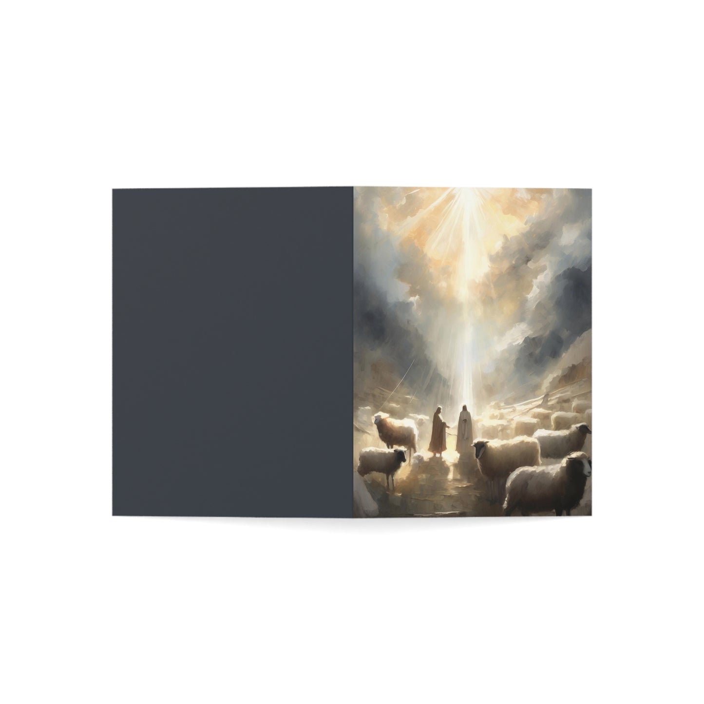 A beautiful depiction of the faithful shepherds of old who followed after the Christ-child, in soft neutral hues full of glory and light. Part of the "Night of Light" series by H. Walker PhotoArt. Follow for more Christian artwork @thelightgallery_ or shop www.shopthelightgallery.com All cards come with envelopes.