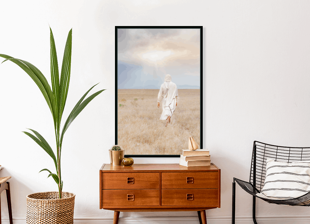 Infusing light into any space, this portrait of Christ embodies a brightness of hope and kindness. Calming hues of neutral colors compliment all types of home decor. Modern minimalist portrait of Jesus Christ for your Christian home or as the perfect gift for someone you love. H. Walker @thelightgallery_