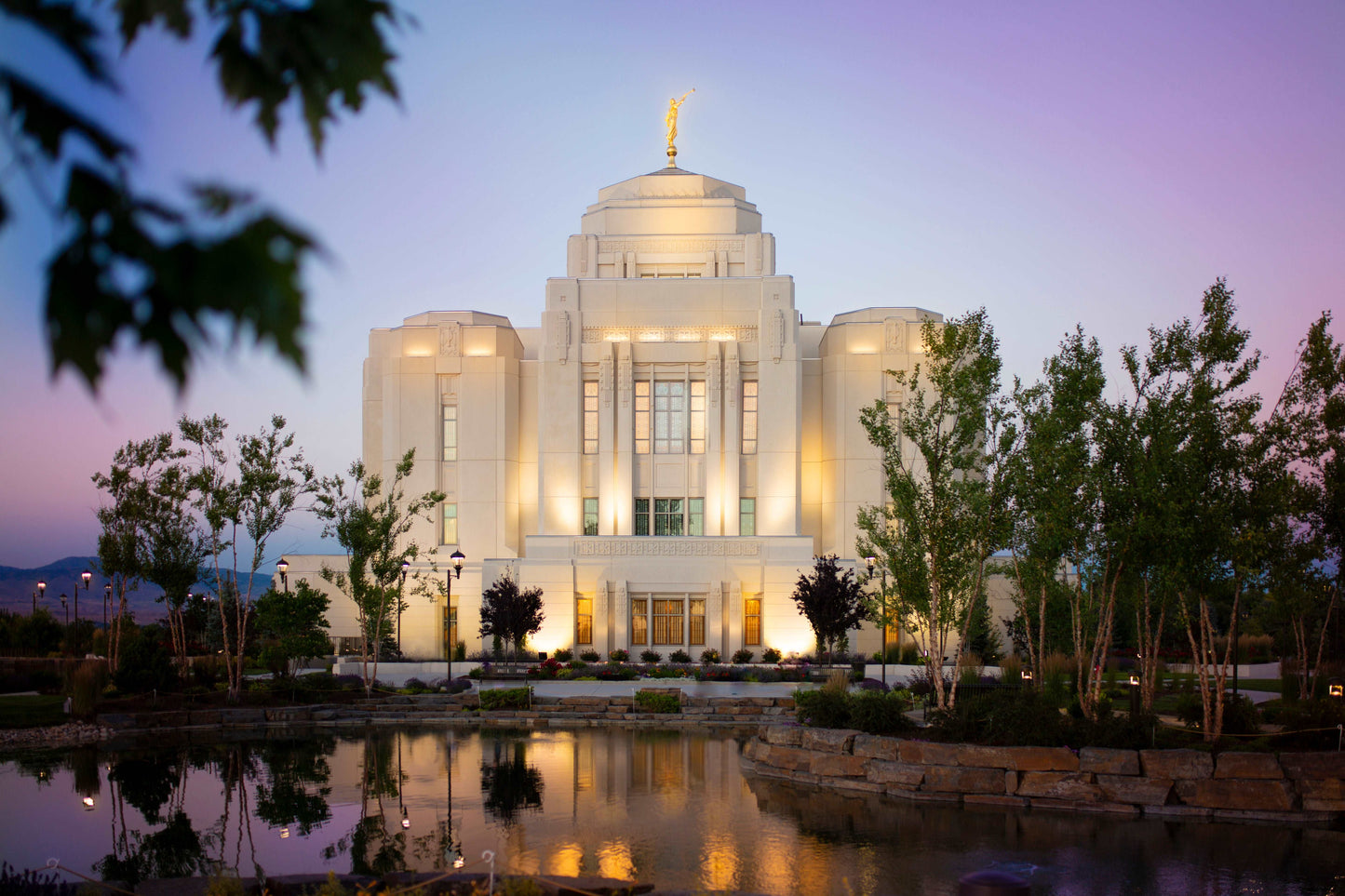 Meridian Idaho Temple basking in the most vibrant sunset- lights reflecting in the beauty of the water- warm summer breezes and fresh air combined with the glow of the temple invites all to partake of the peace we can feel with Christ in our lives. Artist- H. Walker @hwphotoart