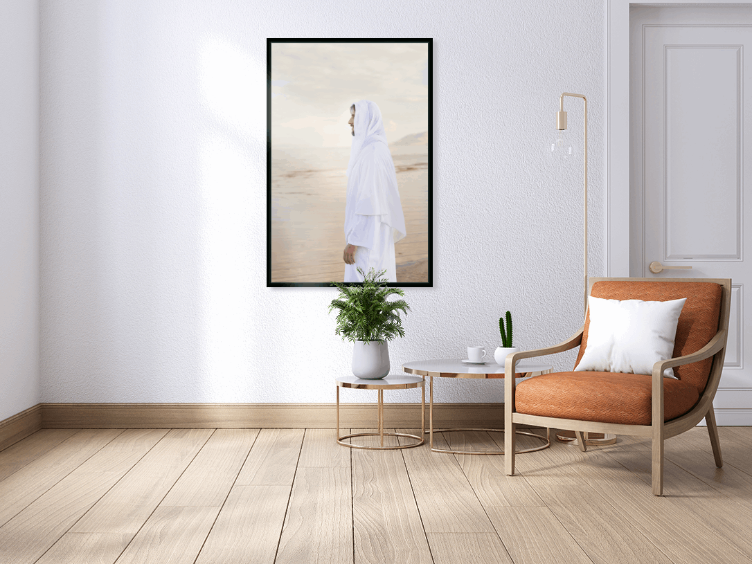 Infusing light into any space, this portrait of Christ embodies a brightness of hope and kindness. Calming hues of neutral colors compliment all types of home decor. Modern minimalist portrait of Jesus Christ for your Christian home or as the perfect gift for someone you love. H. Walker @thelightgallery_