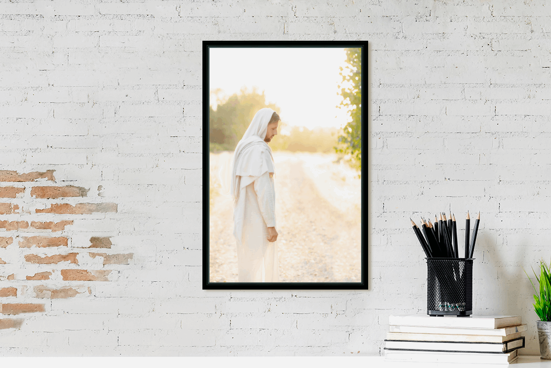Infusing light into any space, this portrait of Christ embodies a brightness of hope and kindness. Calming hues of neutral colors compliment all types of home decor. Modern minimalist portrait of Jesus Christ for your Christian home or as the perfect gift for someone you love. Portrait by H. Walker Photoart @thelightgallery_