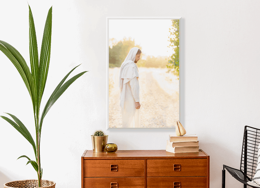Infusing light into any space, this portrait of Christ embodies a brightness of hope and kindness. Calming hues of neutral colors compliment all types of home decor. Modern minimalist portrait of Jesus Christ for your Christian home or as the perfect gift for someone you love. Portrait by H. Walker Photoart @thelightgallery_