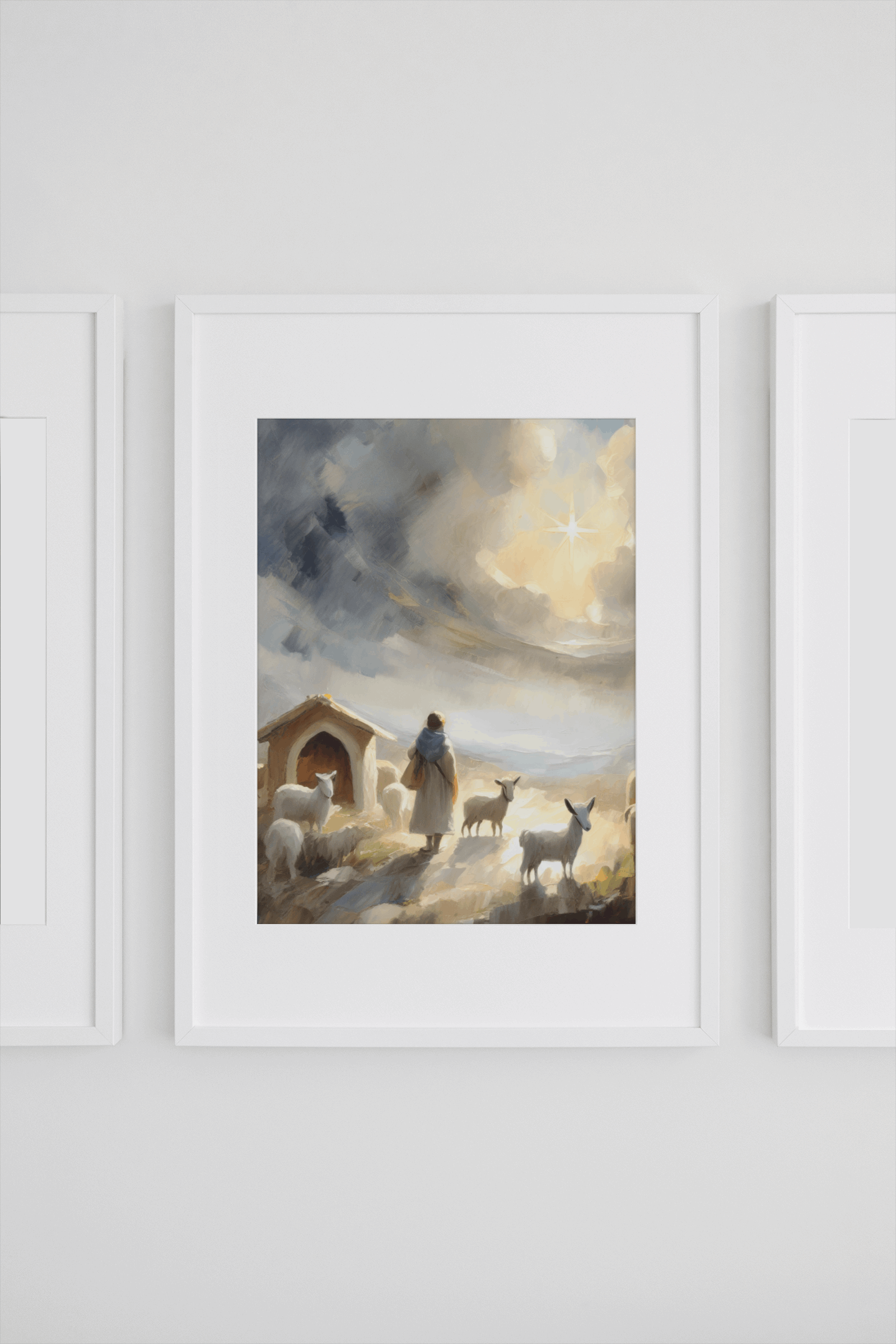 Christmas digital art print of the a young boy shepherd abiding in the field and witnessing the declaration of the birth of Christ. Beautiful hung in any room on its own or paired with the entire "Night of Light" collection! Digital art by H. Walker hwphotoart for @thelightgallery_