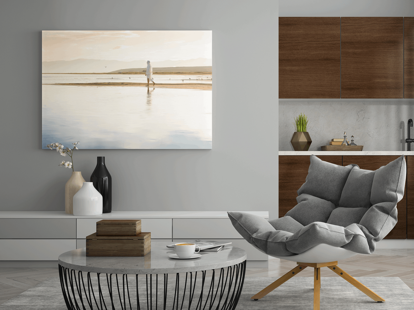 Infusing light into any space, this portrait of Christ embodies a brightness of hope and kindness. Calming hues of neutral colors compliment all types of home decor. Modern minimalist portrait of Jesus Christ for your Christian home or as the perfect gift for someone you love. Portrait by H. Walker Photoart @thelightgallery_