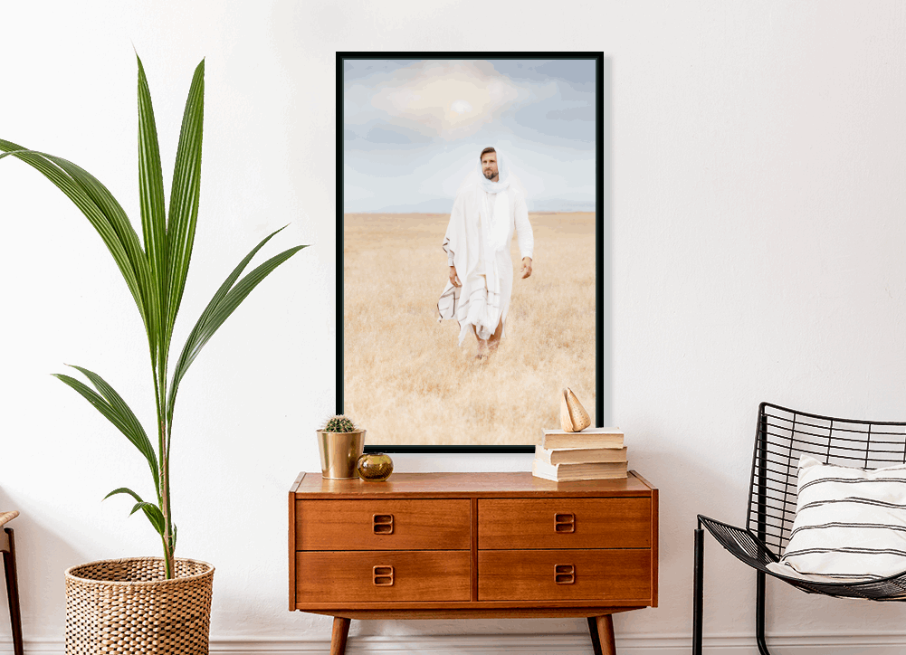 Infusing light into any space, this portrait of Christ embodies a brightness of hope and kindness. Calming hues of neutral colors compliment all types of home decor. Modern minimalist portrait of Jesus Christ for your Christian home or as the perfect gift for someone you love. H. Walker @thelightgallery_