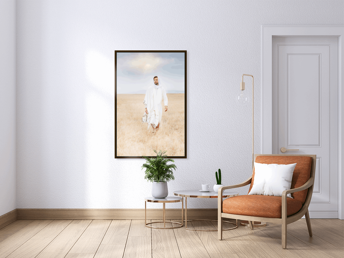 Infusing light into any space, this portrait of Christ embodies a brightness of hope and kindness. Calming hues of neutral colors compliment all types of home decor. Modern minimalist portrait of Jesus Christ for your Christian home or as the perfect gift for someone you love. H. Walker @thelightgallery_