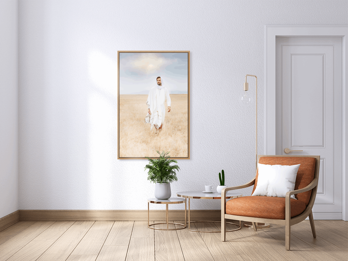Infusing light into any space, this portrait of Christ embodies a brightness of hope and kindness. Calming hues of neutral colors compliment all types of home decor. Modern minimalist portrait of Jesus Christ for your Christian home or as the perfect gift for someone you love. H. Walker @thelightgallery_