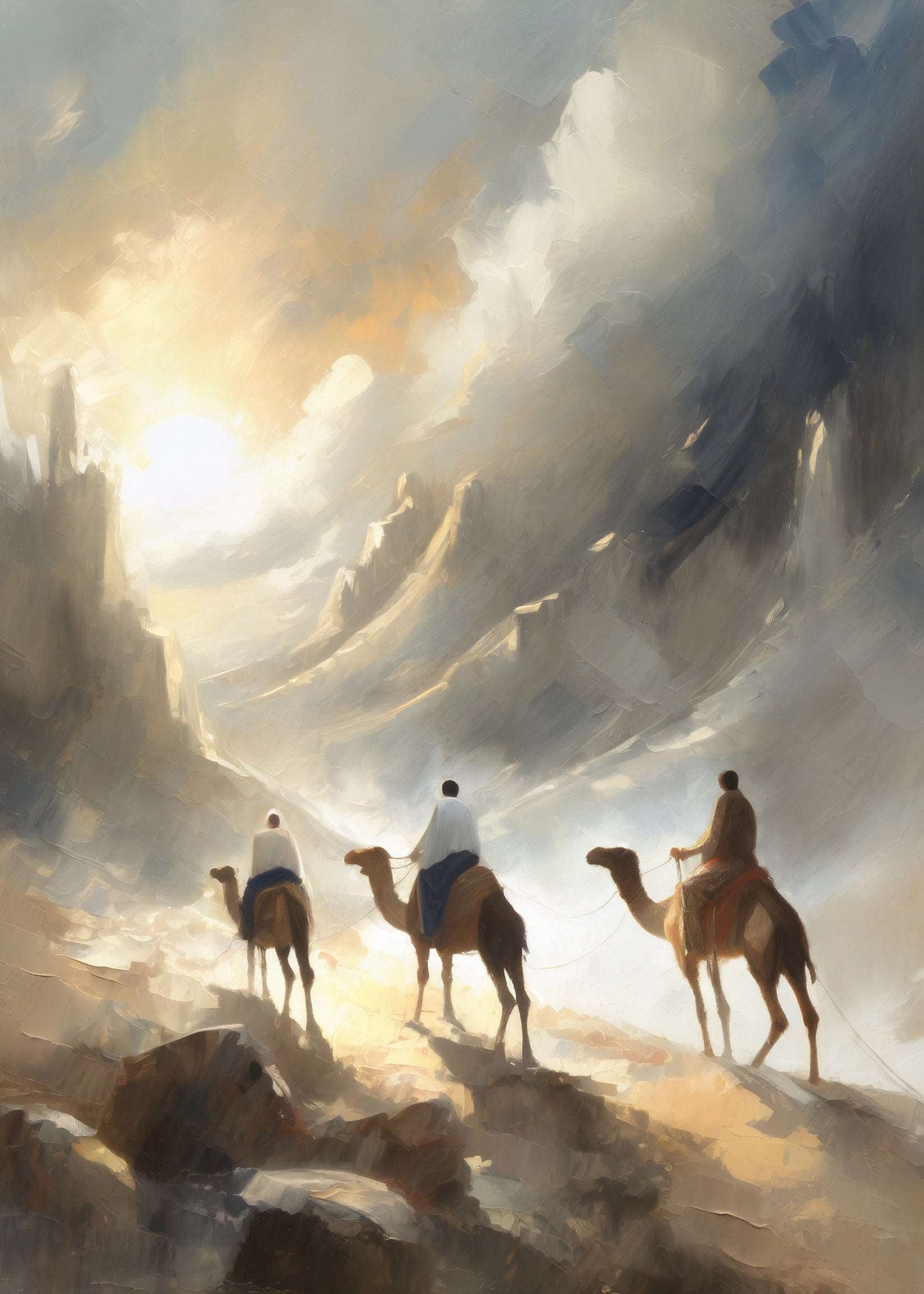 Christmas digital art print of the watchful wise-men of old making their way to witness the Christ child's birth. Beautiful hung in any room on its own or paired with the entire "Night of Light" collection! Digital art by H. Walker hwphotoart for @thelightgallery_