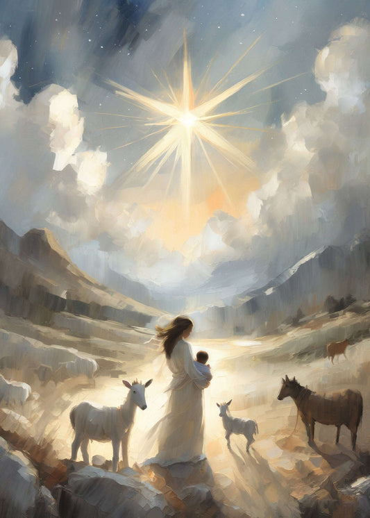 Christmas digital art print of the new young mother Mary on the night of the Christ child's birth. Beautiful hung in any room on its own or paired with the entire "Night of Light" nativity collection! By H. Walker hwphotoart for @thelightgallery_